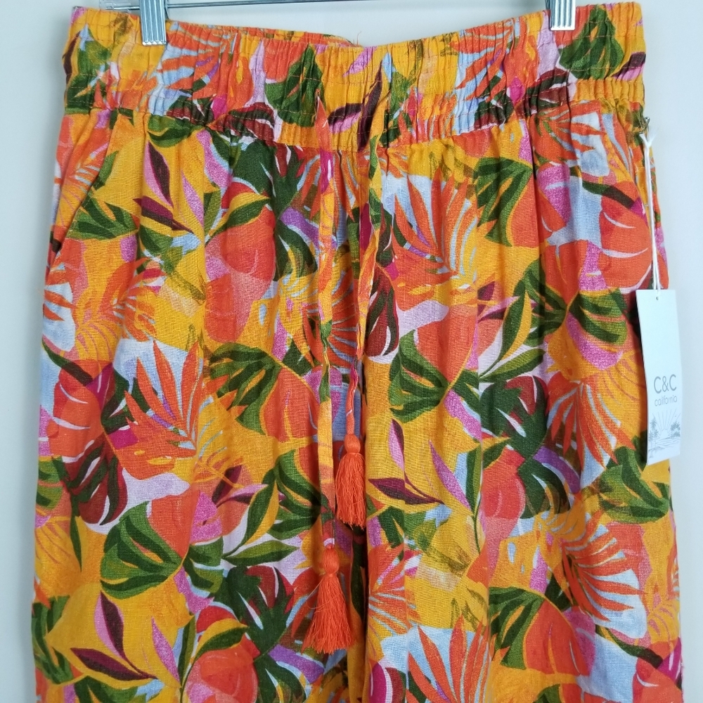 C&C California Linen Tropical Cropped Wide Leg Pants Large NWT - Picture 6 of 9